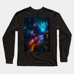 Cityscape in Rainbow Neon Lights Long Sleeve T-Shirt